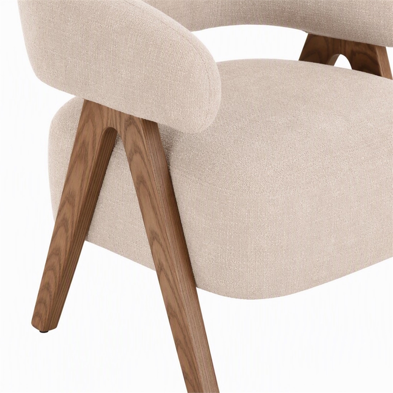 Pemberly Row Mid-Century Modern Beige Fabric Accent Chair with Ash Legs