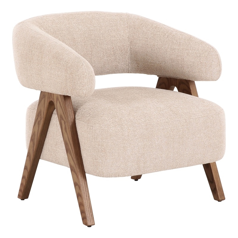 Pemberly Row Mid-Century Modern Beige Fabric Accent Chair with Ash Legs