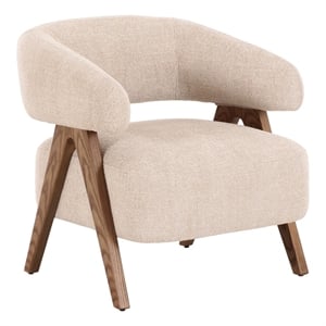 Pemberly Row Mid-Century Modern Beige Fabric Accent Chair with Ash Legs