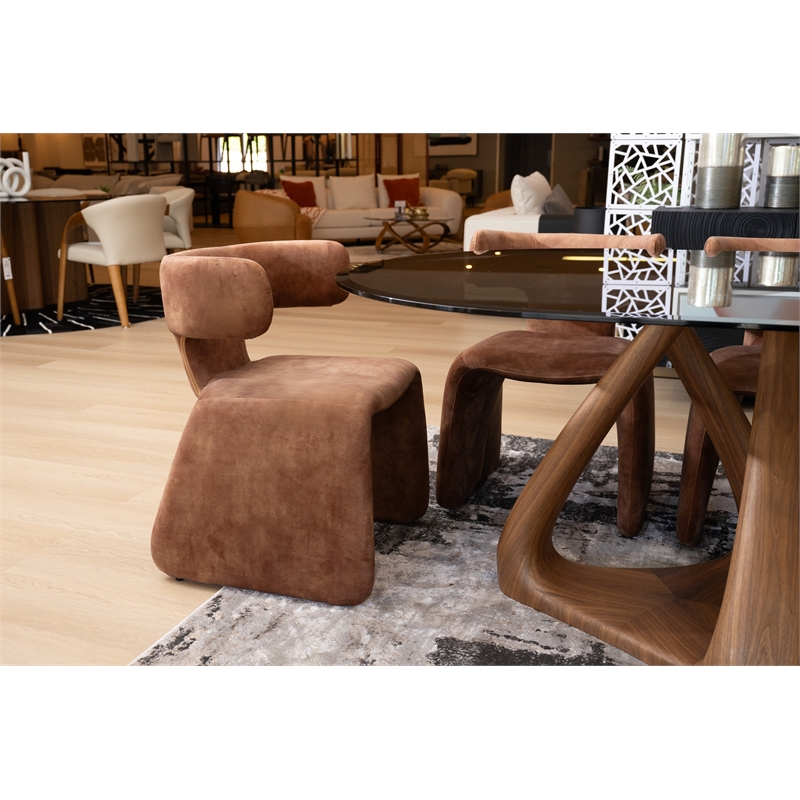 Pemberly Row Modern Camel Velvet Dining Chair with Iron Frame