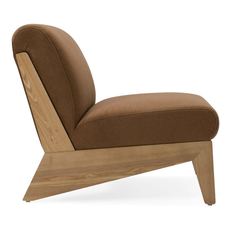 Pemberly Row Modern Brown Accent Chair with Wood Frame and Fabric Upholstery