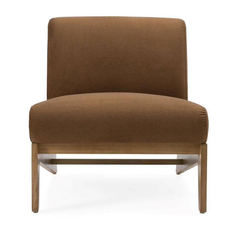 Pemberly Row Modern Brown Accent Chair with Wood Frame and Fabric Upholstery