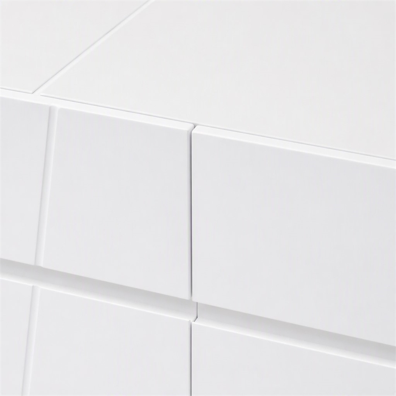 Pemberly Row White Dresser and Two Nightstands Set in High Gloss Finish