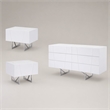 Pemberly Row White Dresser and Two Nightstands Set in High Gloss Finish