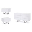 Pemberly Row White Dresser and Two Nightstands Set in High Gloss Finish