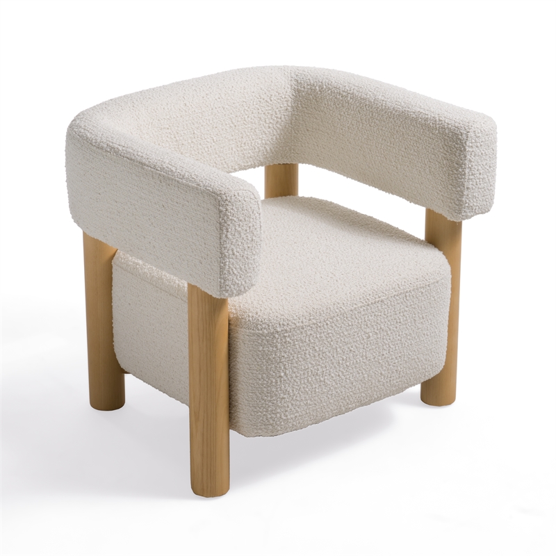Pemberly Row White Fabric Chair with Beech Wood Legs and 16.3