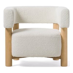 Pemberly Row White Fabric Chair with Beech Wood Legs and 16.3&quot Seat Height
