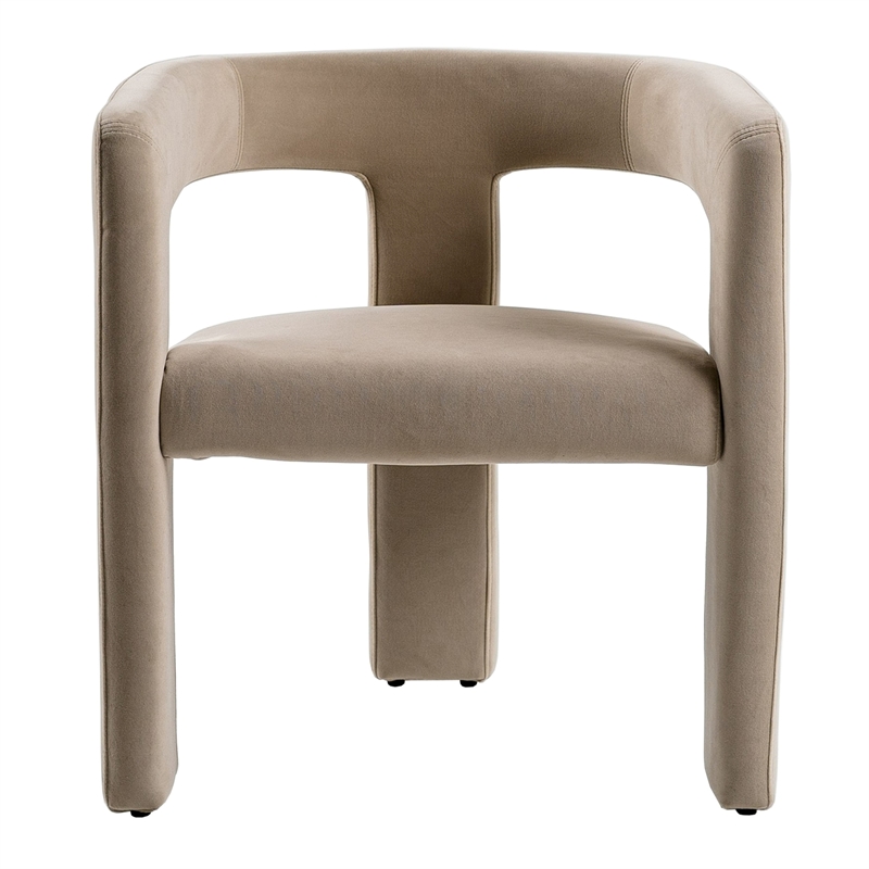 Pemberly Row Modern Beige Fabric Dining Chair with Cast Iron Legs