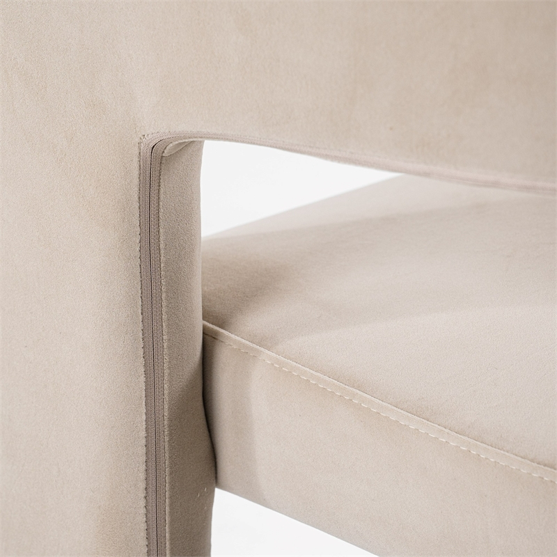 Pemberly Row Modern Beige Fabric Dining Chair with Cast Iron Legs