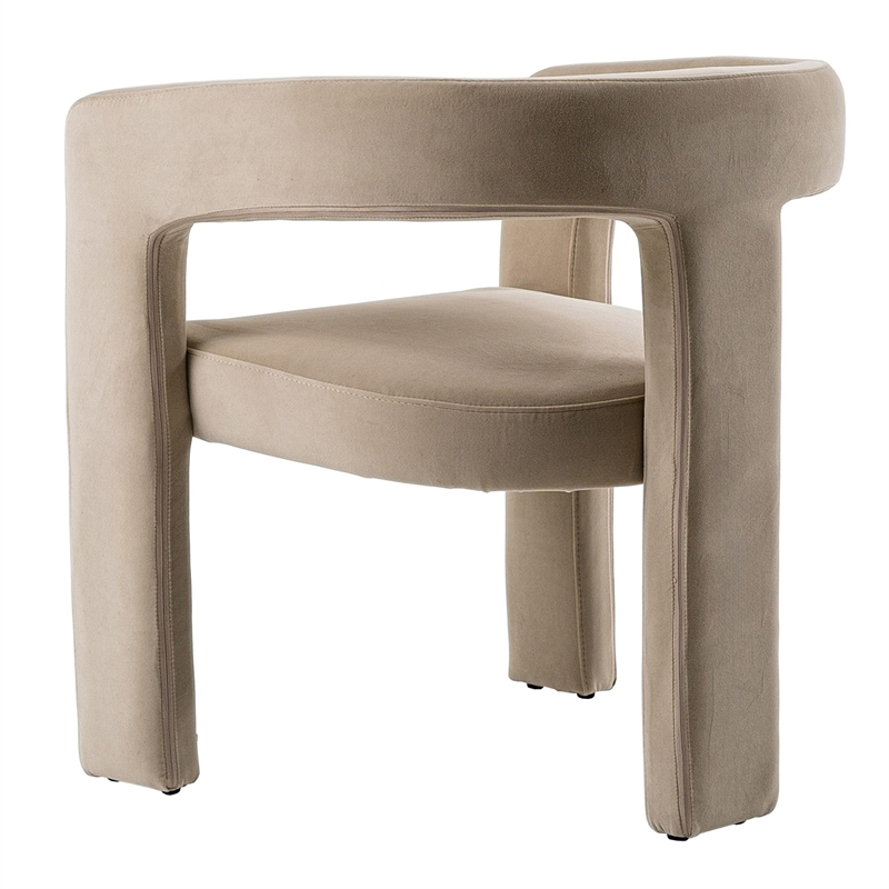 Pemberly Row Modern Beige Fabric Dining Chair with Cast Iron Legs