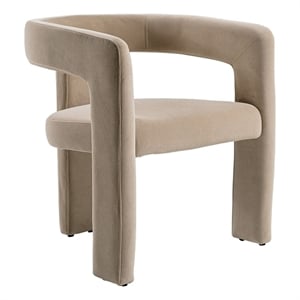 Pemberly Row Modern Beige Fabric Dining Chair with Cast Iron Legs