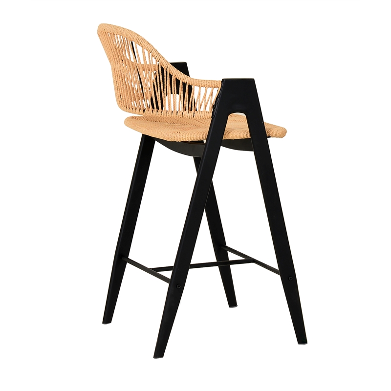 Pemberly Row Modern Rattan Counter Stool Set of 2 in Black Finish