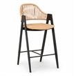 Pemberly Row Modern Rattan Counter Stool Set of 2 in Black Finish