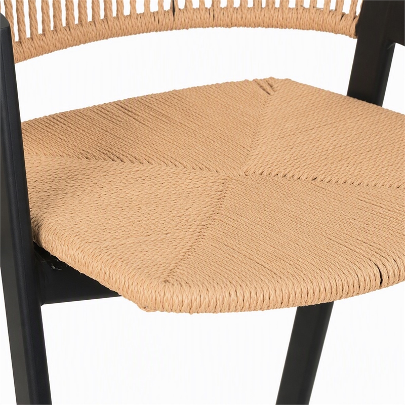 Pemberly Row Modern Rattan Counter Stool Set of 2 in Black Finish