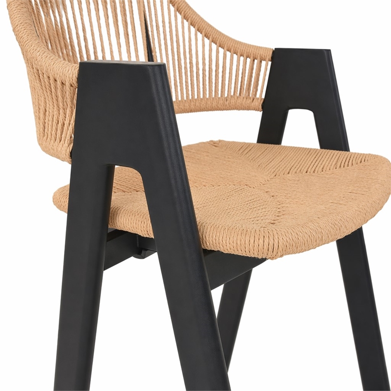 Pemberly Row Modern Rattan Counter Stool Set of 2 in Black Finish