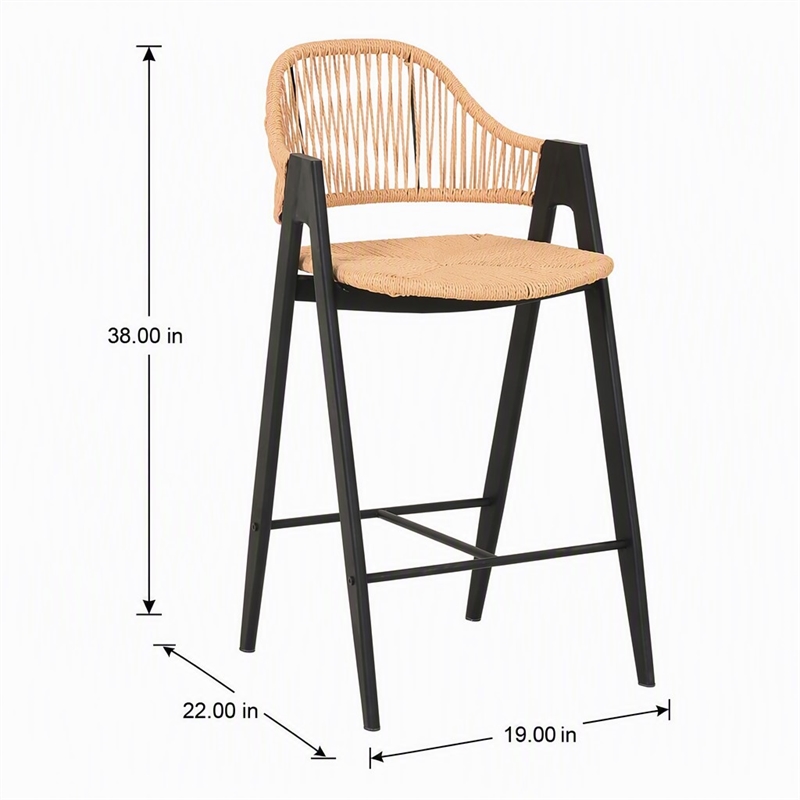 Pemberly Row Modern Rattan Counter Stool Set of 2 in Black Finish