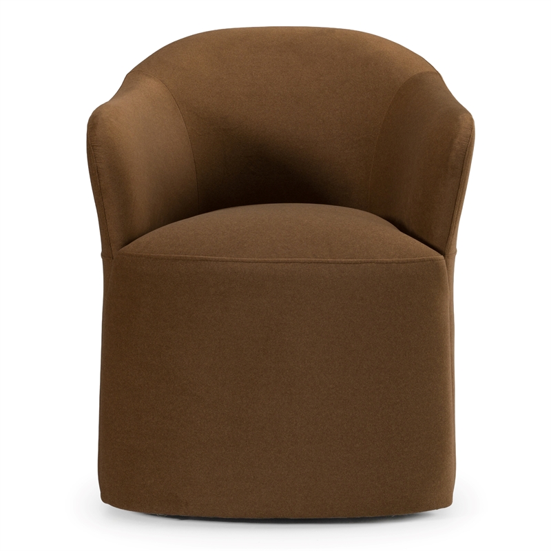 Pemberly Row Modern Brown Fabric Dining Chair with Rolling Casters