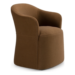 Pemberly Row Modern Brown Fabric Dining Chair with Rolling Casters