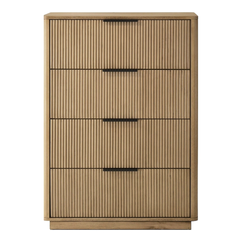 Pemberly Row Modern White Oak Vertical Chest with 4 Drawers