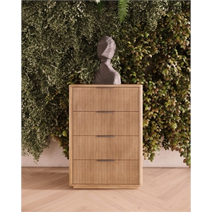 Pemberly Row Modern White Oak Vertical Chest with 4 Drawers
