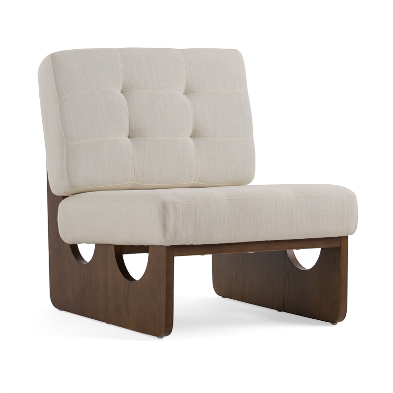 Pemberly Row Contemporary Off White Accent Chair with Oak Legs