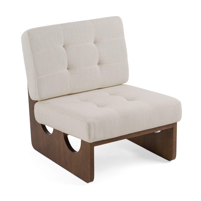 Pemberly Row Contemporary Off White Accent Chair with Oak Legs