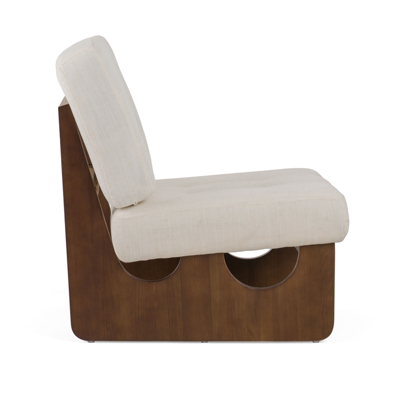 Pemberly Row Contemporary Off White Accent Chair with Oak Legs