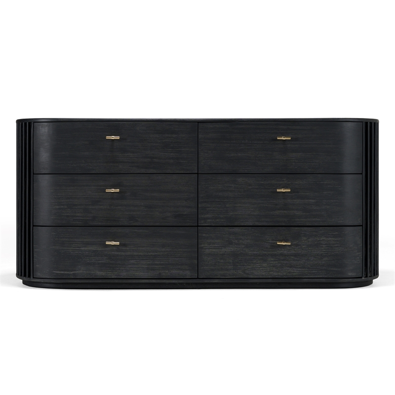 Pemberly Row Modern Black Acacia Dresser with Gold Metal Handles