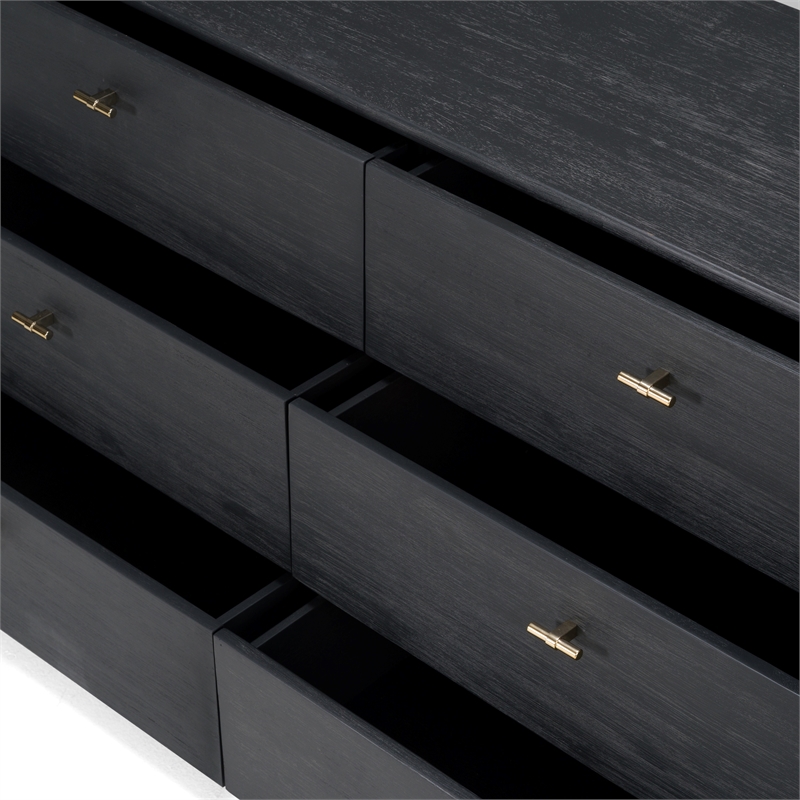 Pemberly Row Modern Black Acacia Dresser with Gold Metal Handles