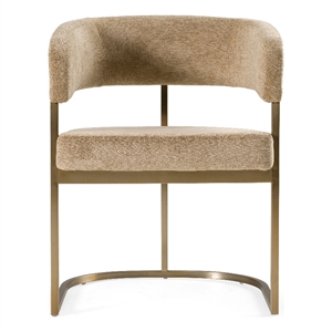 Pemberly Row Modern Dining Chair in Brown Fabric and Antique Brass