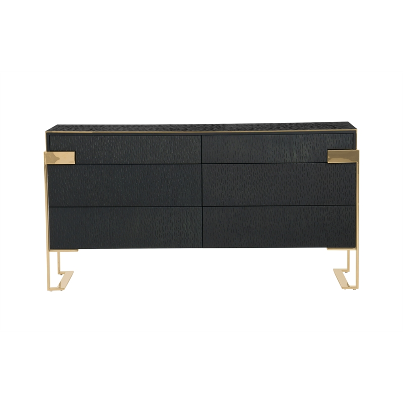 Pemberly Row Modern Wenge Oak Dresser with Gold Stainless Steel Legs