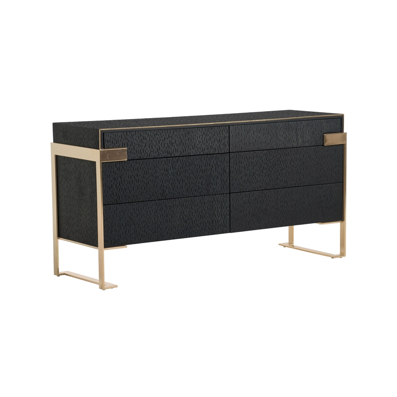 Pemberly Row Modern Wenge Oak Dresser with Gold Stainless Steel Legs