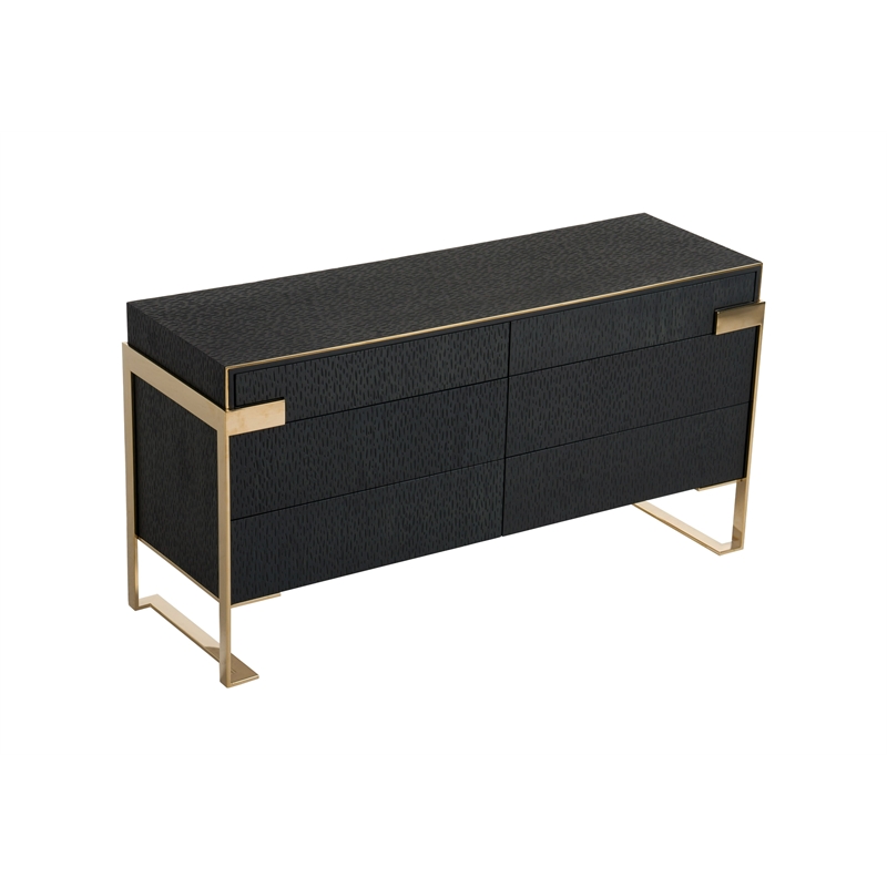 Pemberly Row Modern Wenge Oak Dresser with Gold Stainless Steel Legs