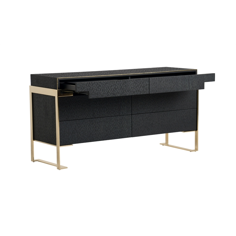 Pemberly Row Modern Wenge Oak Dresser with Gold Stainless Steel Legs