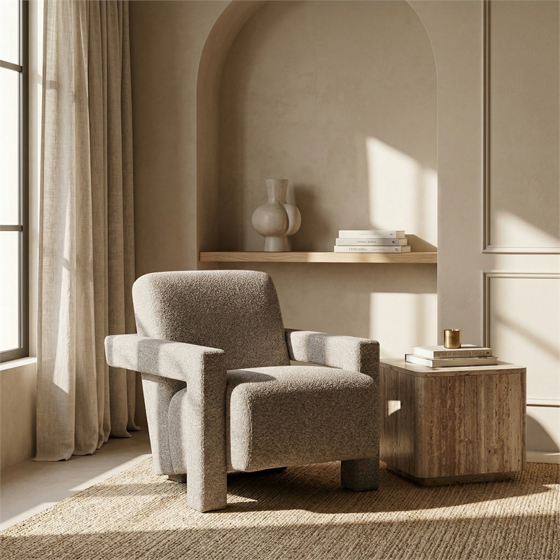 Pemberly Row Modern Light Grey-Beige Fabric Accent Chair