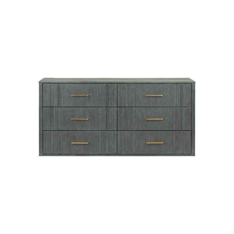 Pemberly Row Contemporary Dark Gray Acacia Wood Dresser with Brass Handles