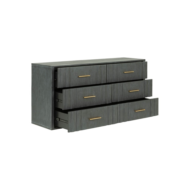 Pemberly Row Contemporary Dark Gray Acacia Wood Dresser with Brass Handles