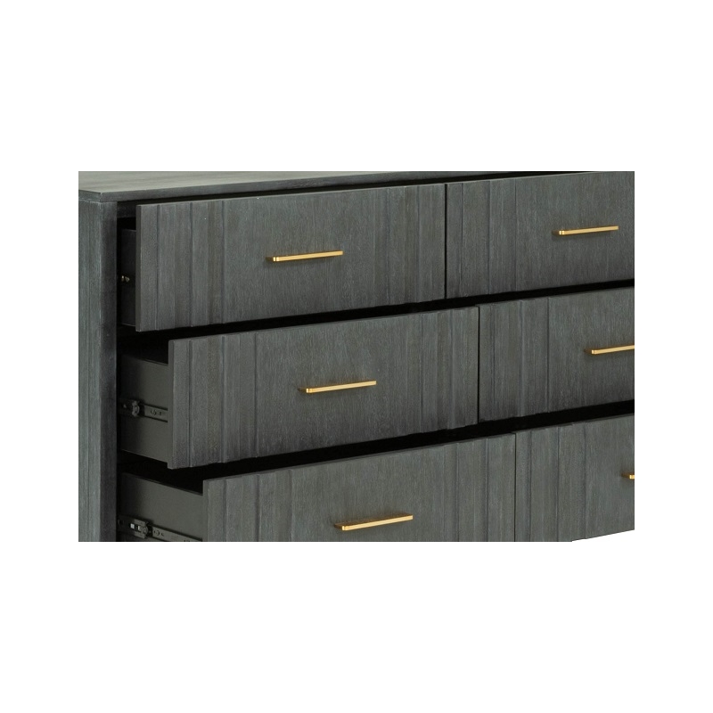 Pemberly Row Contemporary Dark Gray Acacia Wood Dresser with Brass Handles