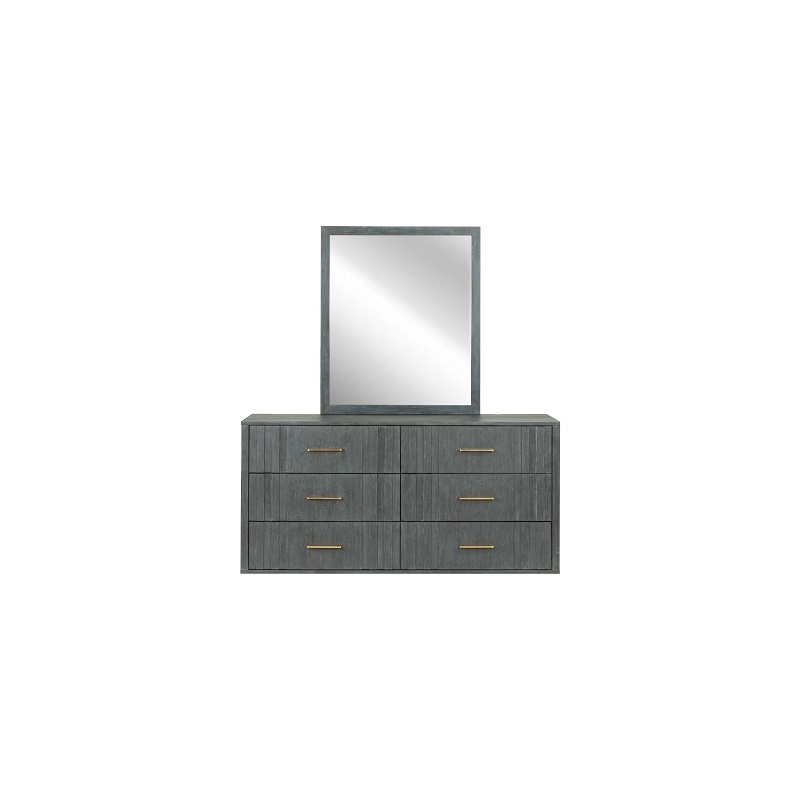Pemberly Row Contemporary Dark Gray Acacia Wood Dresser with Brass Handles