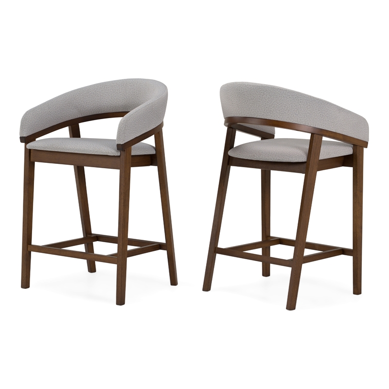 Pemberly Row Mid-Century Modern Silver Grey and Walnut Counter Chair Set