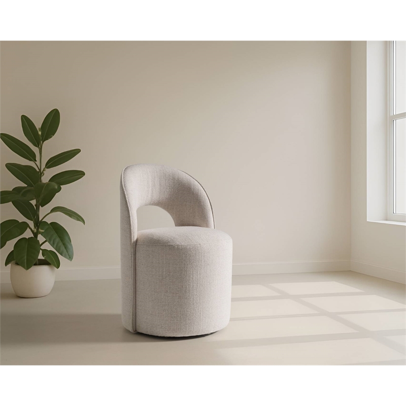 Pemberly Row Modern Cream Fabric Swivel Dining Chair with Wood Frame