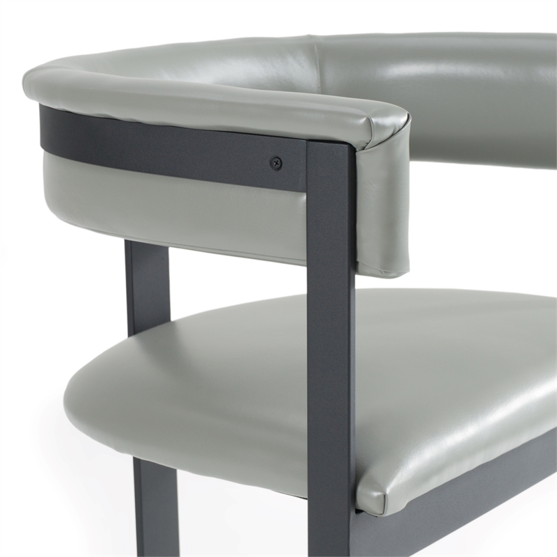 Pemberly Row Modern Grey Faux Leather Dining Chair with Black Metal Frame