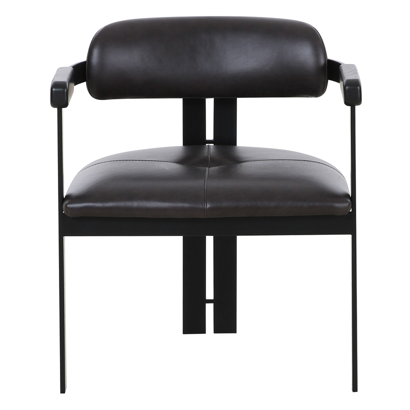 Pemberly Row Modern Dark Brown Leather Dining Chair with Foam Seat