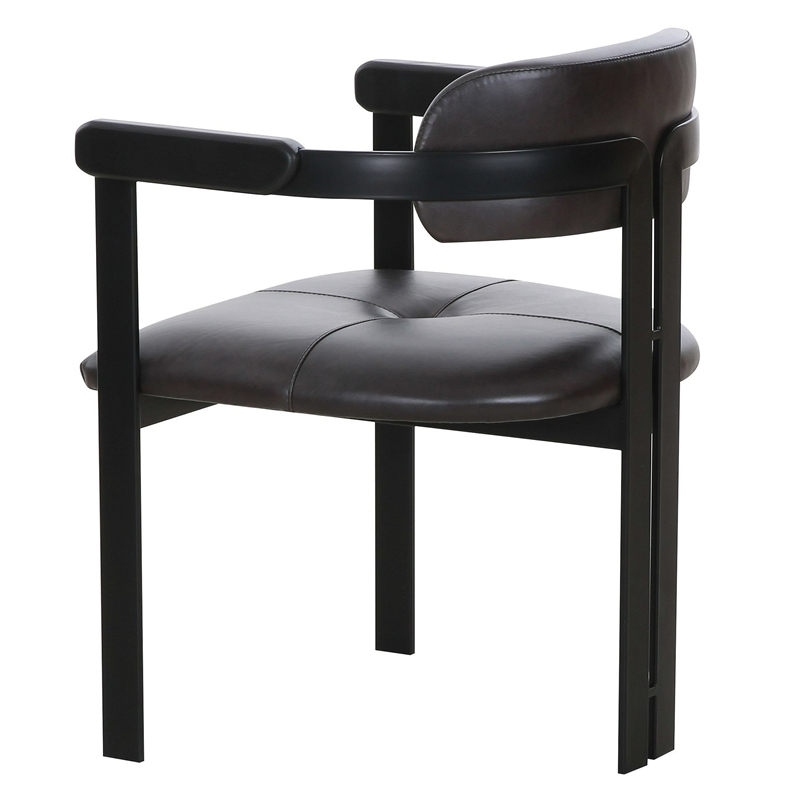 Pemberly Row Modern Dark Brown Leather Dining Chair with Foam Seat
