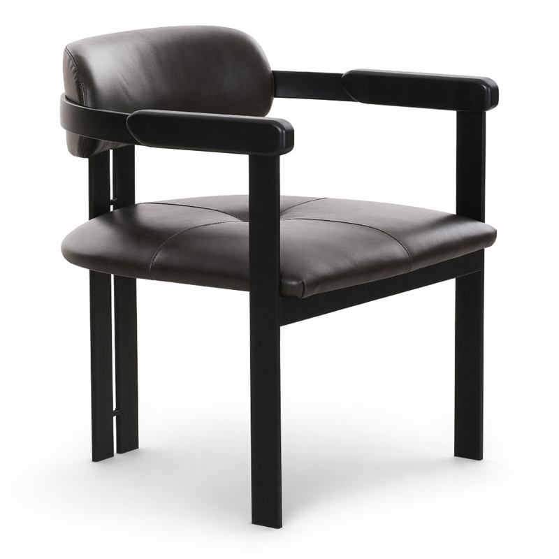 Pemberly Row Modern Dark Brown Leather Dining Chair with Foam Seat