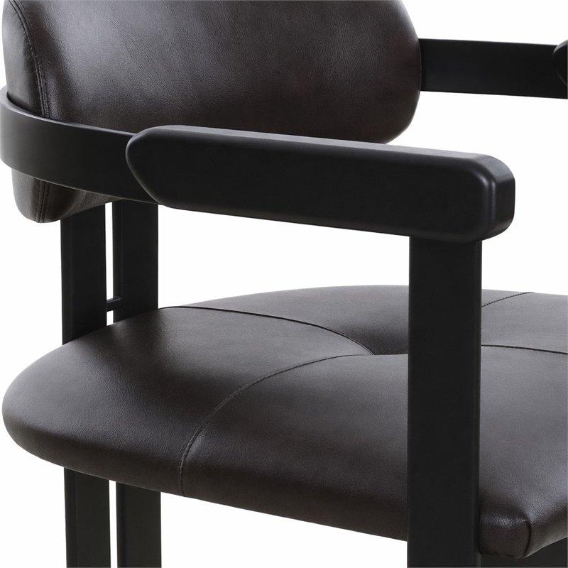Pemberly Row Modern Dark Brown Leather Dining Chair with Foam Seat