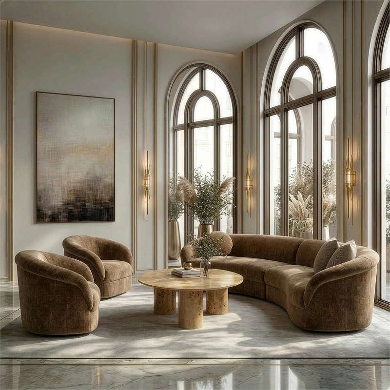Pemberly Row Modern Brown Fabric Accent Chair with Round Arms