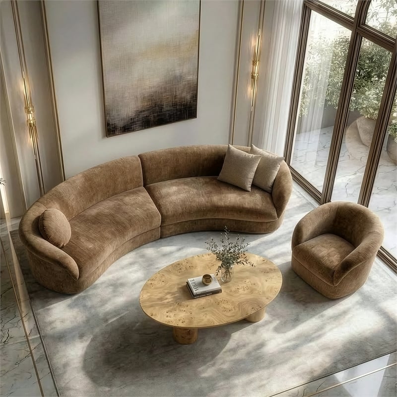 Pemberly Row Modern Brown Fabric Accent Chair with Round Arms