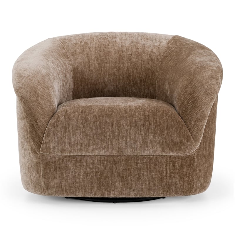 Pemberly Row Modern Brown Fabric Accent Chair with Round Arms