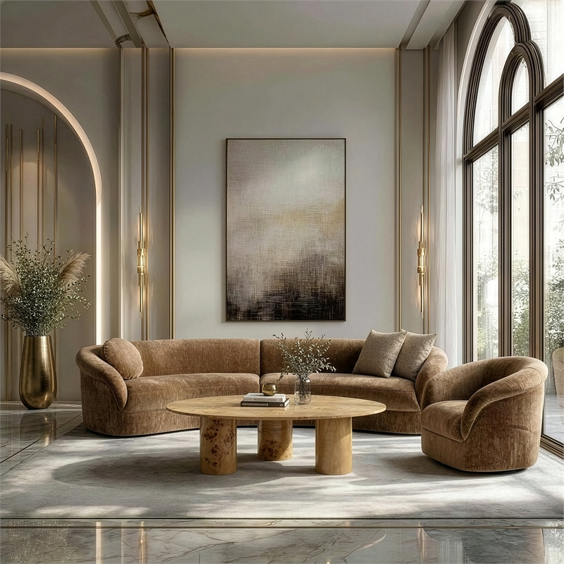 Pemberly Row Modern Brown Fabric Accent Chair with Round Arms